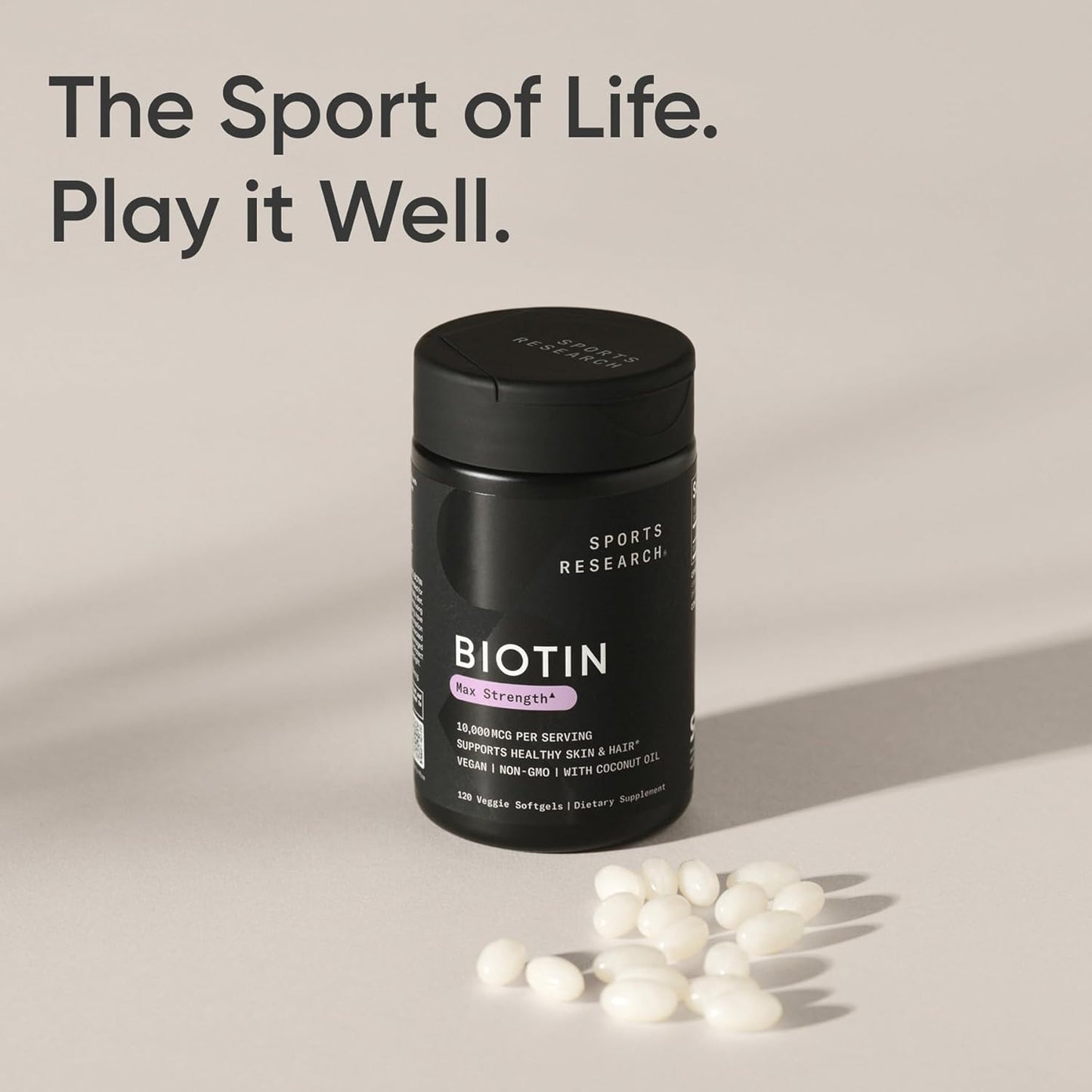 Biotin (10,000Mcg) with Organic Coconut Oil | Supports Healthy Hair, Skin & Nails | Non-Gmo Verified & Vegan Certified (120 Veggie-Softgels)