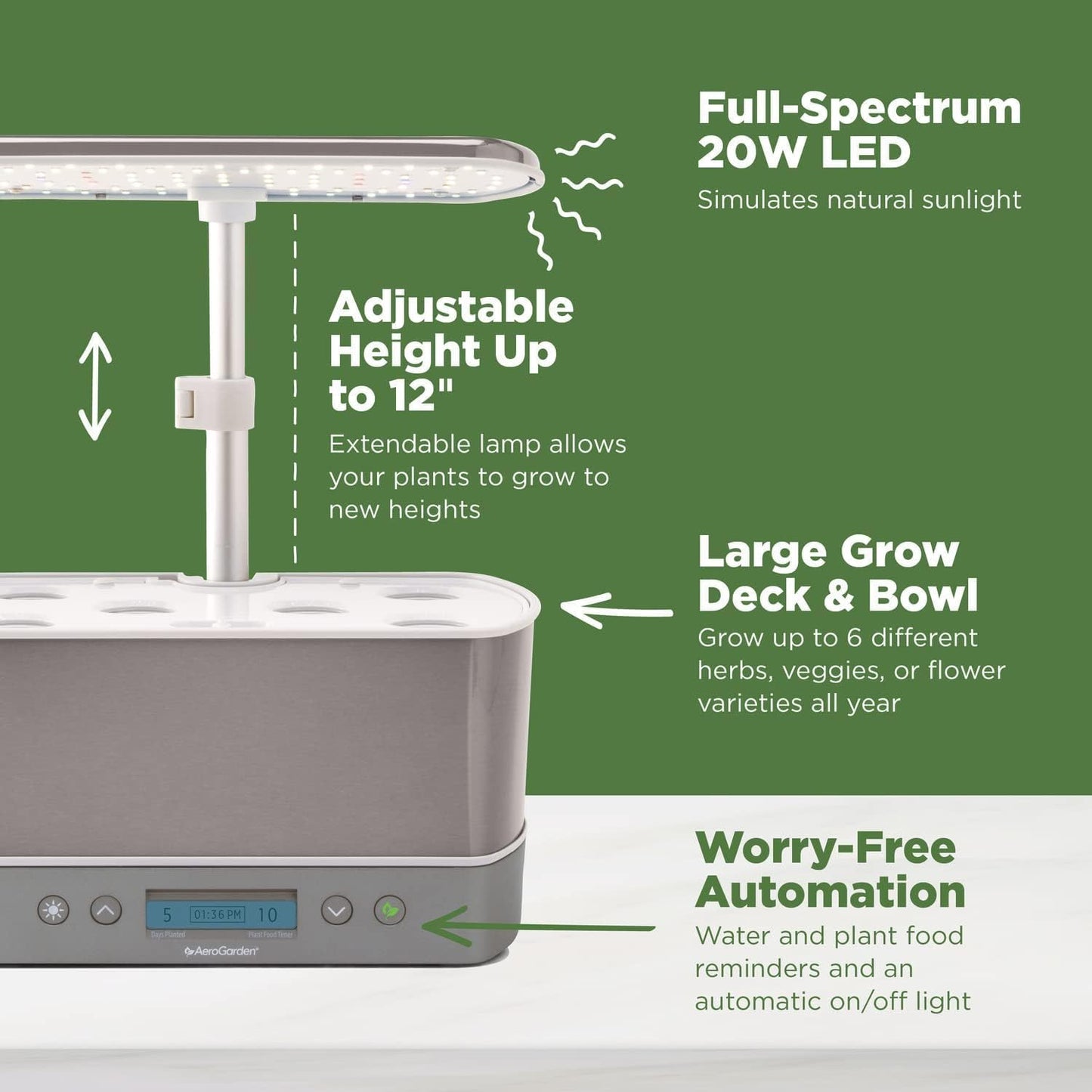 Harvest Elite - Indoor Garden with LED Grow Light, Stainless Steel
