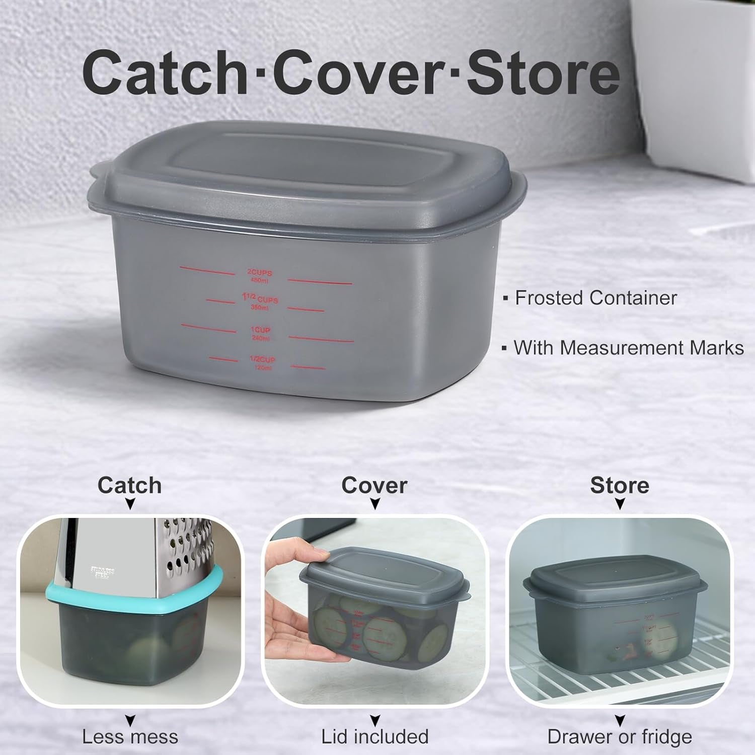 Cheese Grater with Handle, Stainless Steel Box Grater, 4 Side Kitchen Vegetable Shredder Slicer Zester with Container for Parmesan, Cabbage, Ginger, Lemon, Chocolate, Coconut (Teal Black)