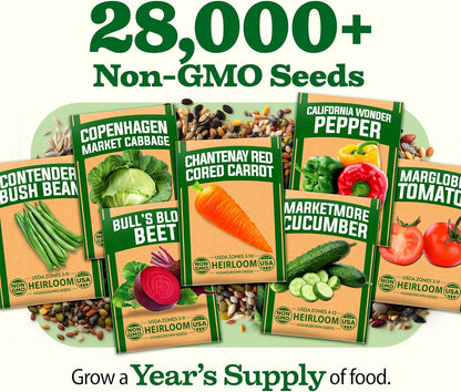 27,500+ Heirloom Vegetable Seeds | Non GMO Garden Seed 55 Variety Pack | Gardening Seeds for Planting Vegetables and Fruits, & Lettuce | Prepper Supplies | Survival Gear | Spring, Summer, Fall