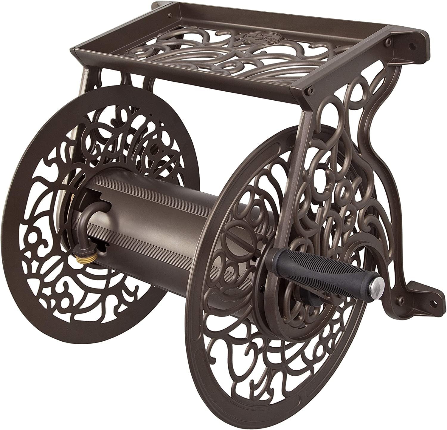 704 Decorative Cast Aluminum Wall Mount Garden Hose Reel, Holds 125-Feet of 5/8-Inch Hose - Bronze