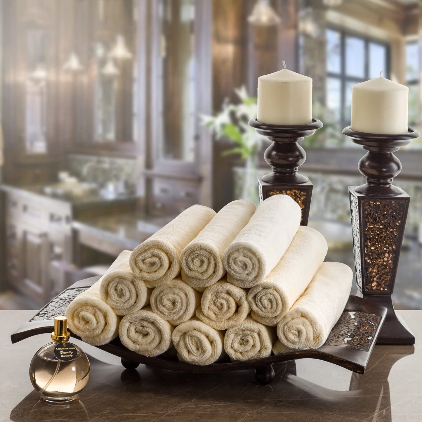 Monogrammed Gifts, Fingertip Towels, 11 X 18 Inches - Set of 4- Decorative Golden Brown Embroidered Towel - Extra Absorbent 100% Cotton- Personalized Gift- for Bathroom/Kitchen- Initial H (Ivory)