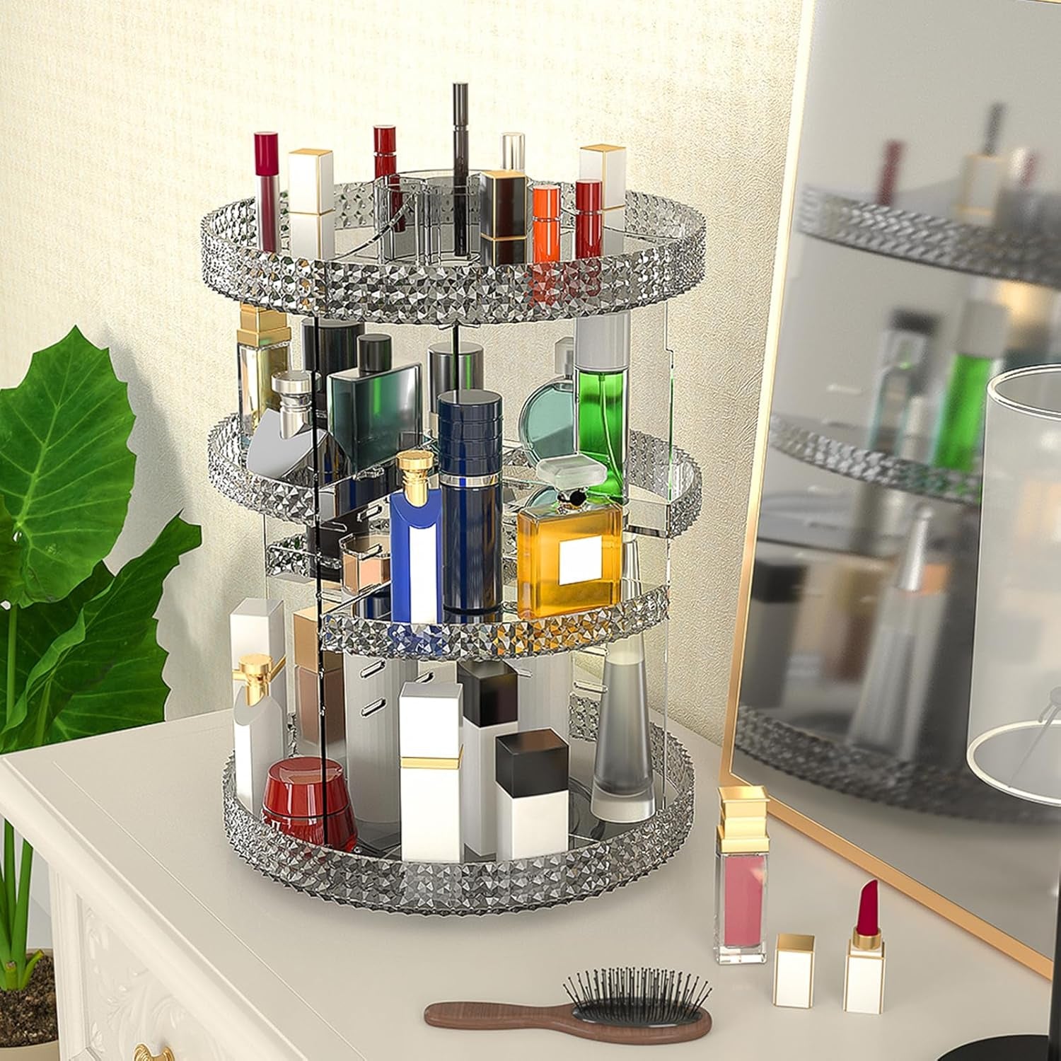 Rotating Makeup Organizer 360 Degree, 7 Layers Adjustable Storage for Cosmetics,Perfume,Plus Size, Large Capacity Cosmetic Storage Organizer Best for Bathroom,Countertop and Vanity, Gray